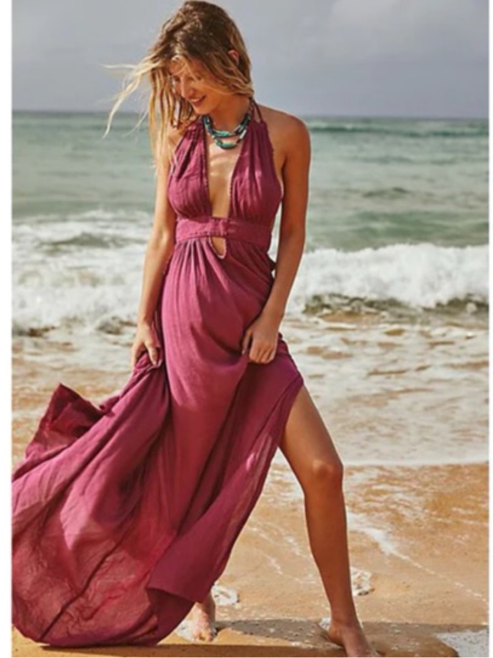 Free People Look Into the Sun Maxi Dress RED/ BURGUNDY X-Small